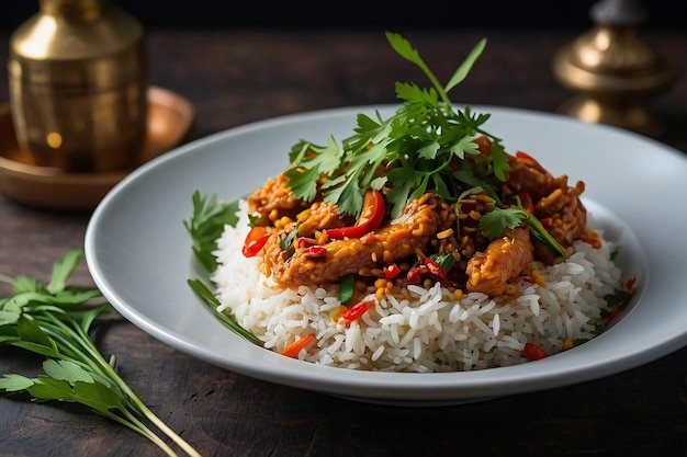 Nasi liwet revestido com ervas frescas