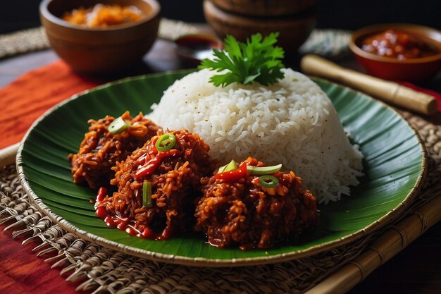 Nasi liwet tradicional servido com sambal picante