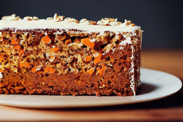 Nasser Karottenkuchen mit Erdnussbutter auf Holztisch