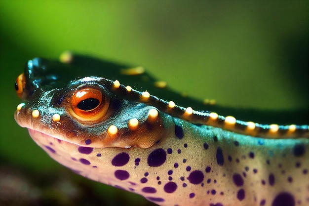 Nasser Sumpfsalamander mit hellen kleinen violetten Flecken auf dem Bauch