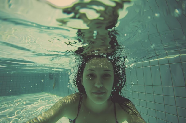 Natação feminina na piscina Foto subaquática