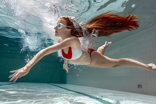 Foto natação feminina na piscina subaquática