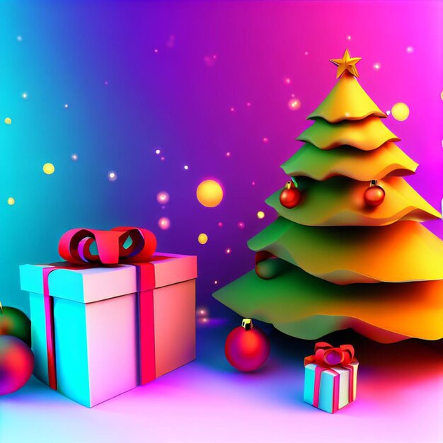 Foto natal 3d backgroundfotos grátis com caixa de presentes de árvore de natal