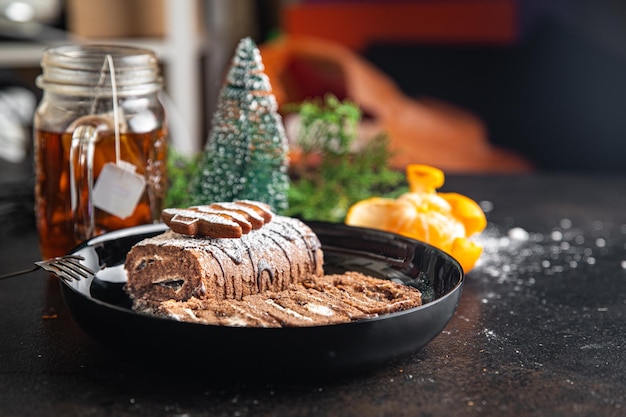 Natal Bolo De Chocolate Rolo De Ano Novo Refeição Doce Sobremesa Lanche
