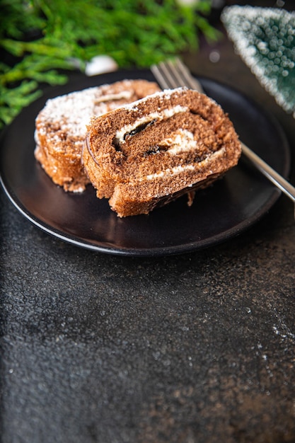 Natal bolo de chocolate rolo de ano novo refeição doce sobremesa lanche