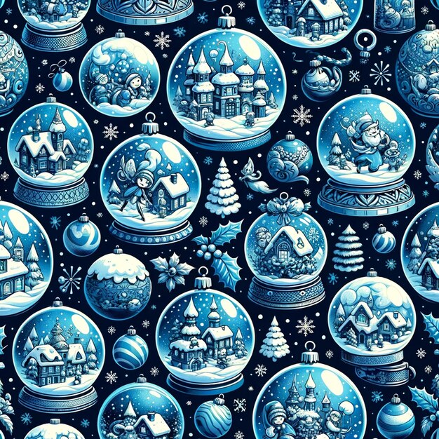 Natal e Ano Novo temático desenho animado vetor padrão sem costura com globos de neve