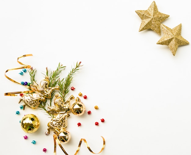 Foto natal e feliz ano novo composição, presente de natal caixas de presente