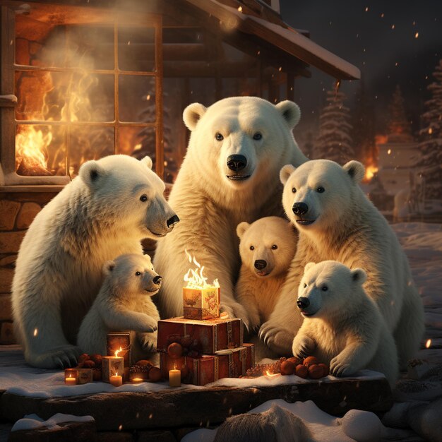 Foto natal feliz em famlia no polo norte com os ursos polares