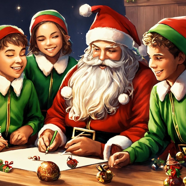 Natal Infância e Pessoas Conceito Sorrindo com o fundo de Papai Noel