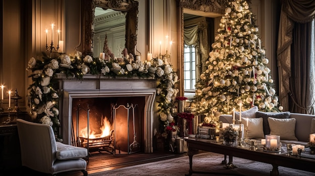 Natal na mansão decoração de campo inglesa e decoração de interiores