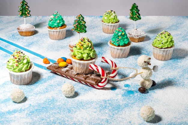 Natal natureza morta de doces cupcakes doces caramelo