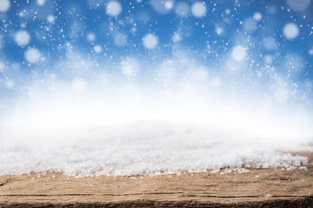 Natal neve e fundo de madeira