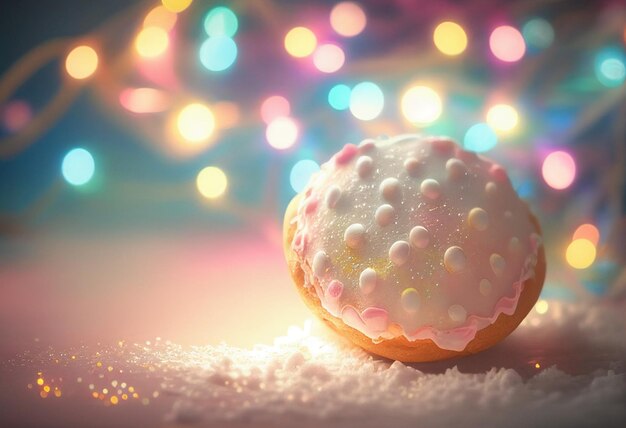 Foto natal pão de gengibre close-up contra o fundo de luzes ai gerado