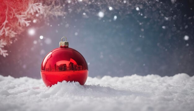 Natal vermelho bola de luxo na neve e atmosfera de neve abstrata