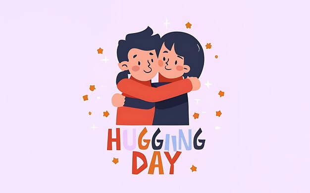 Foto national hugging day mit clipart-typografie-illustration