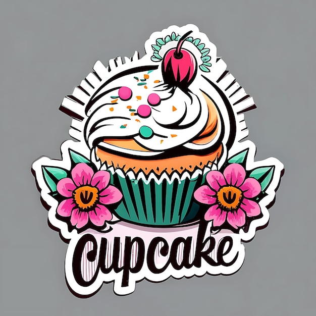 National Vanilla Cupcake-Aufkleberlogo mit Blumen-AI-Generierung16