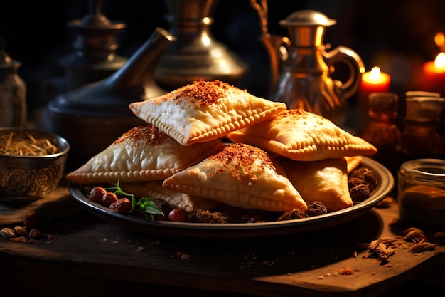 Nationales asiatisches Gebäck, Fleischsamosa auf dem Tisch serviert