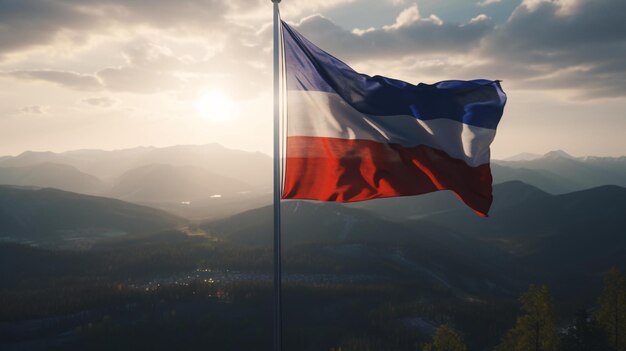 Nationalflagge auf der Spitze des Berges, Wind weht