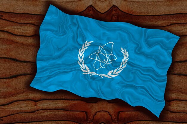 Nationalflagge der IAEA Hintergrund mit Flagge der IAEO