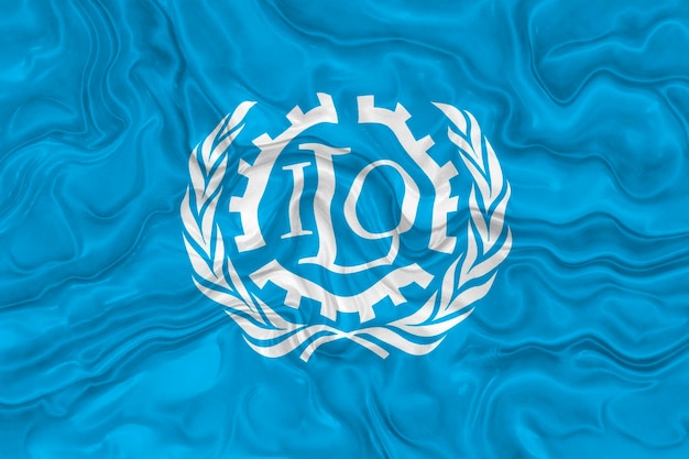 Nationalflagge der ILO Hintergrund mit Flagge der ILO