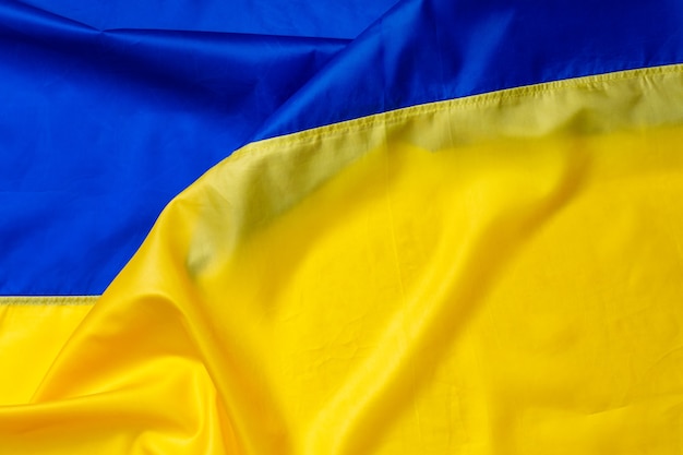 Nationalflagge der Ukraine Stoff Textil Nahaufnahme