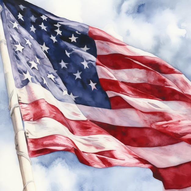 Nationalflagge der USA Amerikanische Flagge mit Aquarelleffekt auf weißem Hintergrund