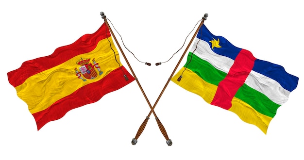 Nationalflagge der zentralafrikanischen Republik und Spaniens Hintergrund für Designer
