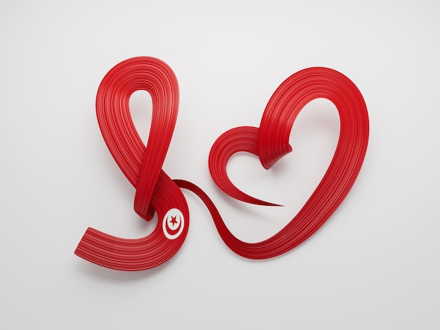Nationalflagge Tunesiens in Form eines Herzens und der Aufschrift Ich liebe Tunesien