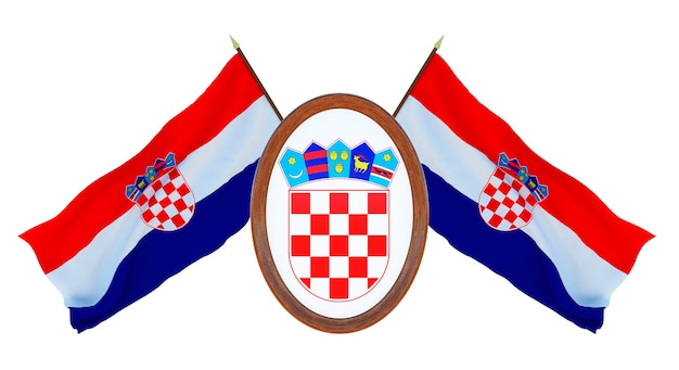 Nationalflagge und das Wappen 3D-Darstellung von Barbados Hintergrund mit Flagge Kroatiens
