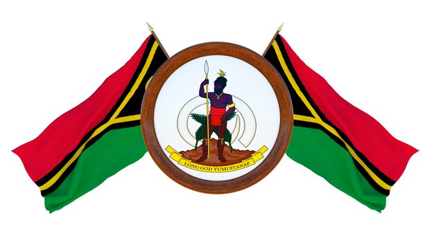 Nationalflagge und das Wappen 3D-Darstellung von Barbados Hintergrund mit Flagge von Vanuatu