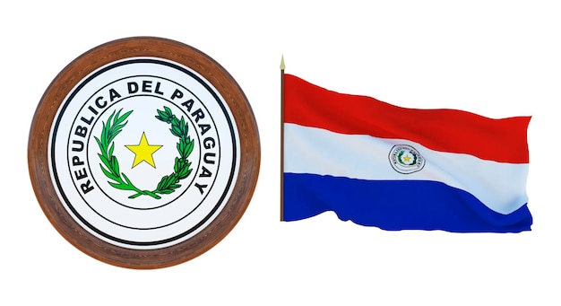 Nationalflagge und das Wappen 3D-Darstellung von Paraguay
