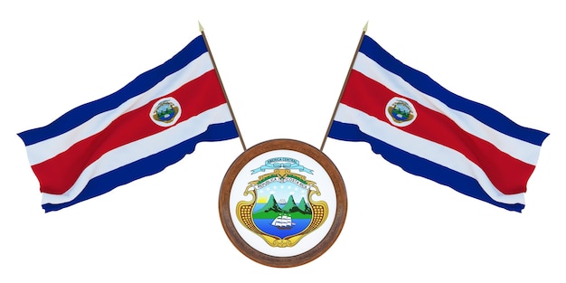 Nationalflagge und Wappen 3D-Darstellung von Costa Rica Hintergrund für Redakteure und Designer Nationalfeiertag