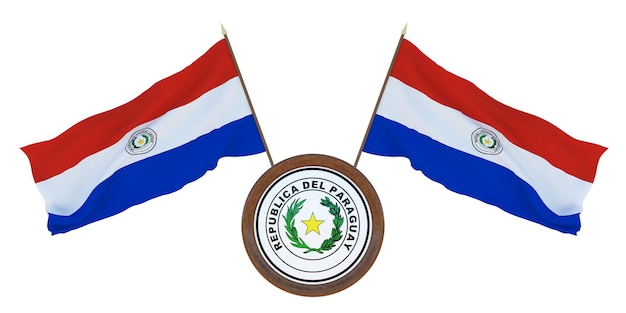 Nationalflagge und Wappen 3D-Darstellung von Paraguay Hintergrund für Redakteure und Designer Nationalfeiertag