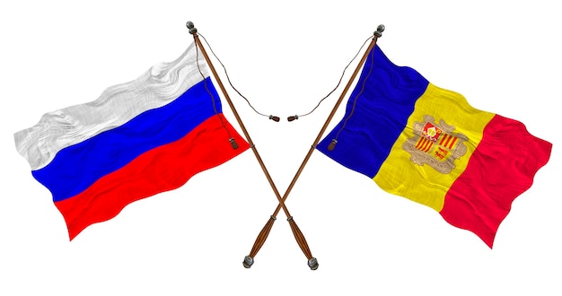 Nationalflagge von Andorra und Russland Hintergrund für Designer