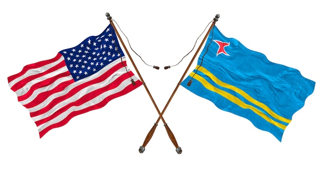 Nationalflagge von Aruba und den Vereinigten Staaten von Amerika Hintergrund für Designer