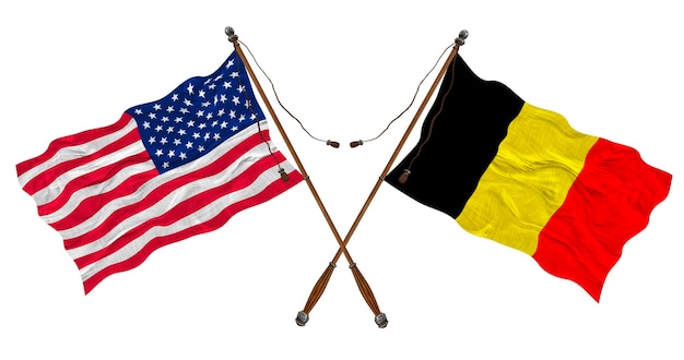 Nationalflagge von Belgien und den Vereinigten Staaten von Amerika Hintergrund für Designer