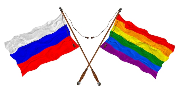 Nationalflagge von Gay Pride und Russland Hintergrund für Designer