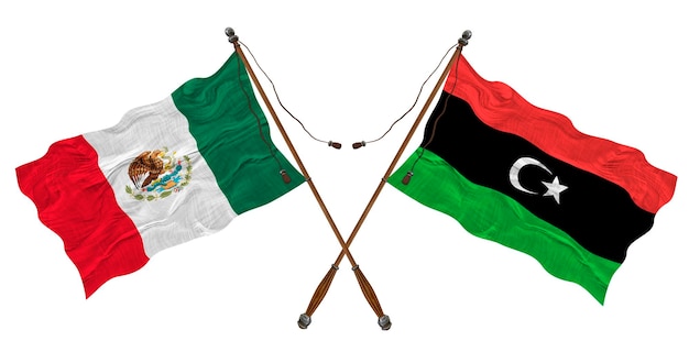 Nationalflagge von Libyen und Mexiko Hintergrund für Designer