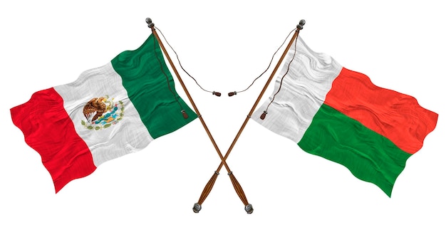 Nationalflagge von Madagaskar und Mexiko Hintergrund für Designer
