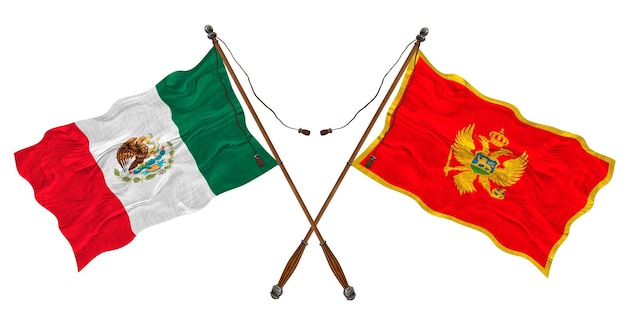 Nationalflagge von Montenegro und Mexiko Hintergrund für Designer
