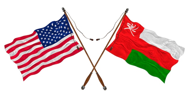 Nationalflagge von Oman und den Vereinigten Staaten von Amerika Hintergrund für Designer