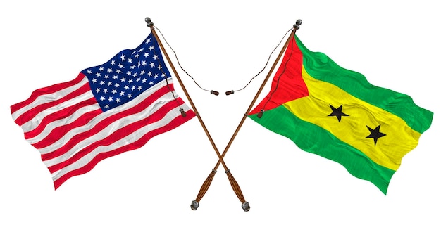 Nationalflagge von Sao Tome und Principe und den Vereinigten Staaten von Amerika Hintergrund für Designer