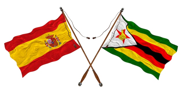 Nationalflagge von Simbabwe und Spanien Hintergrund für Designer