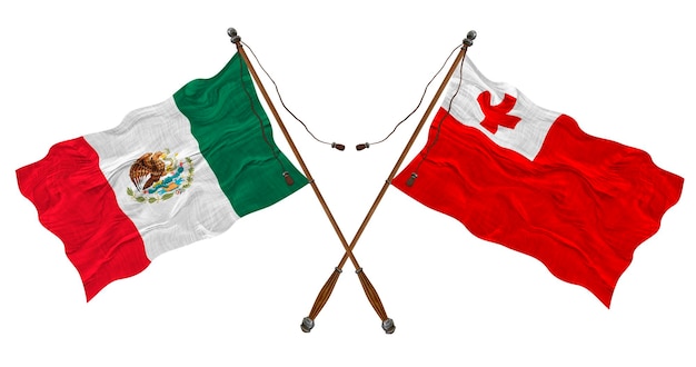 Nationalflagge von Tonga und Mexiko Hintergrund für Designer