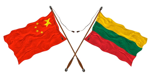 Nationalflaggen von Litauen und China Hintergrund für Designer