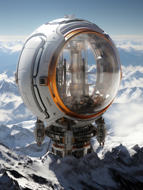 Nationalgeografisches Foto einer futuristischen Raumstation über einer Klippe in den Winterbergen