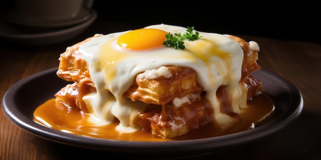 Nationalgericht von Portugal, Francesinha-Gericht, Nahaufnahme, generative KI