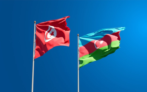 Nationalstaatsflaggen von Tunesien und Aserbaidschan zusammen