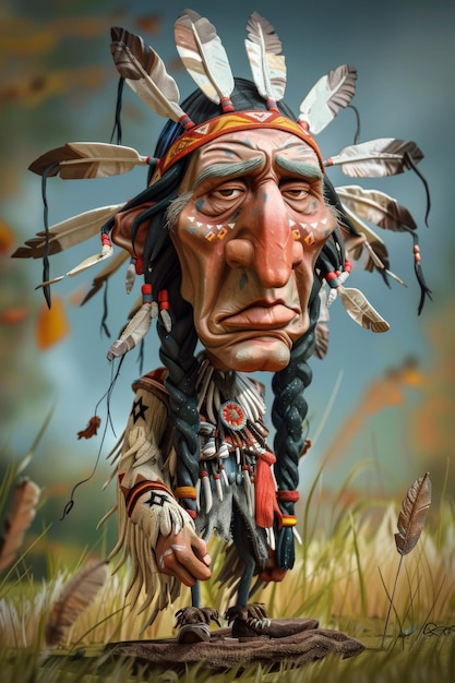 Native americana estilizado personagem de desenho animado engraçado nativos americanos