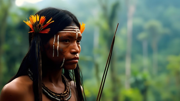 Foto nativo del amazonas en pintura de guerra